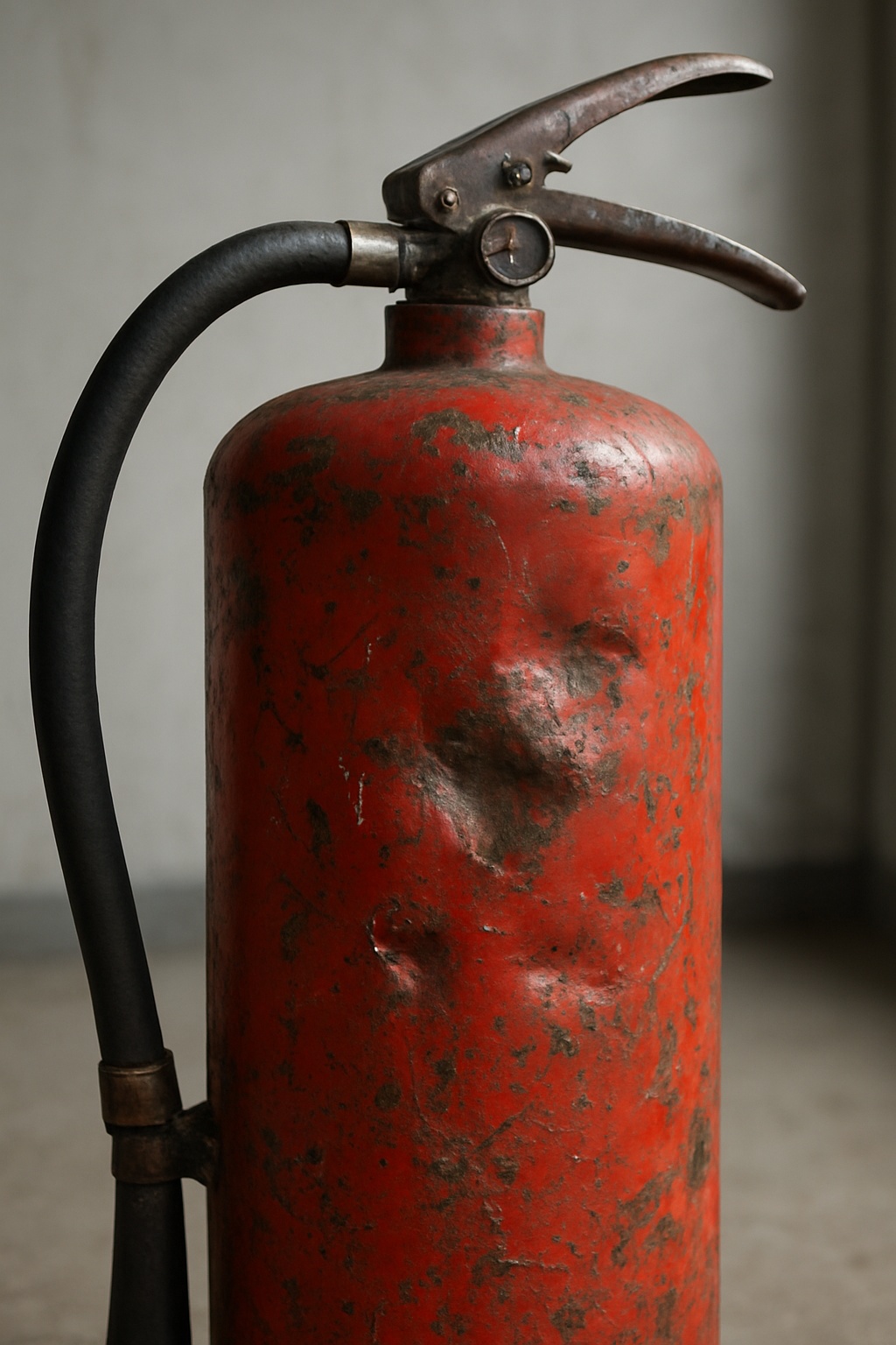 Several fire extinguishers mounted on a clean indoor wall showing normal pressure gauges in a commercial environment