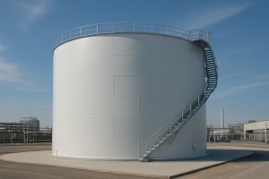 Fotografía de un tanque industrial limpio para almacenamiento de agua o químicos en un ambiente al aire libre en Puebla