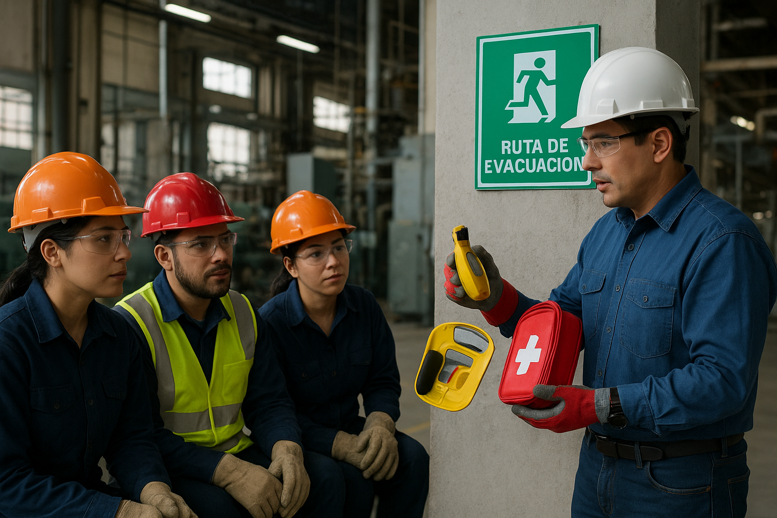 Interior de una planta industrial moderna con maquinaria y señalización de seguridad visible en Puebla